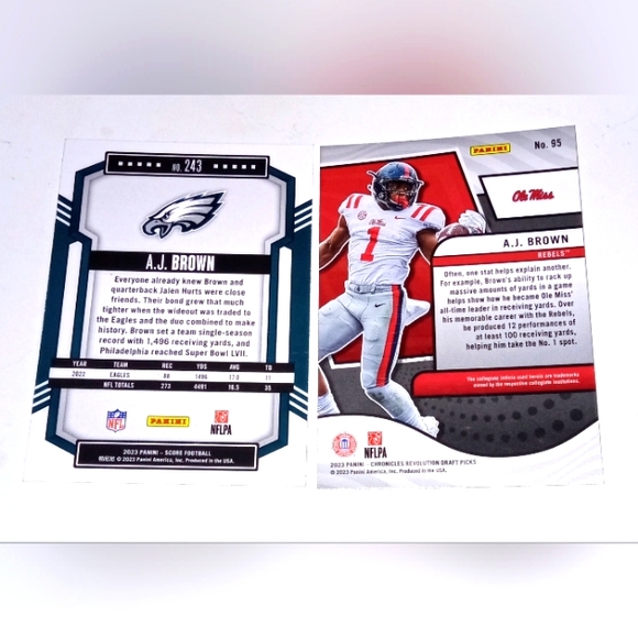A.J. Brown 2023 Panini Score #243 + Chronicles Revolution Draft Picks #95 - Picture 2 of 2